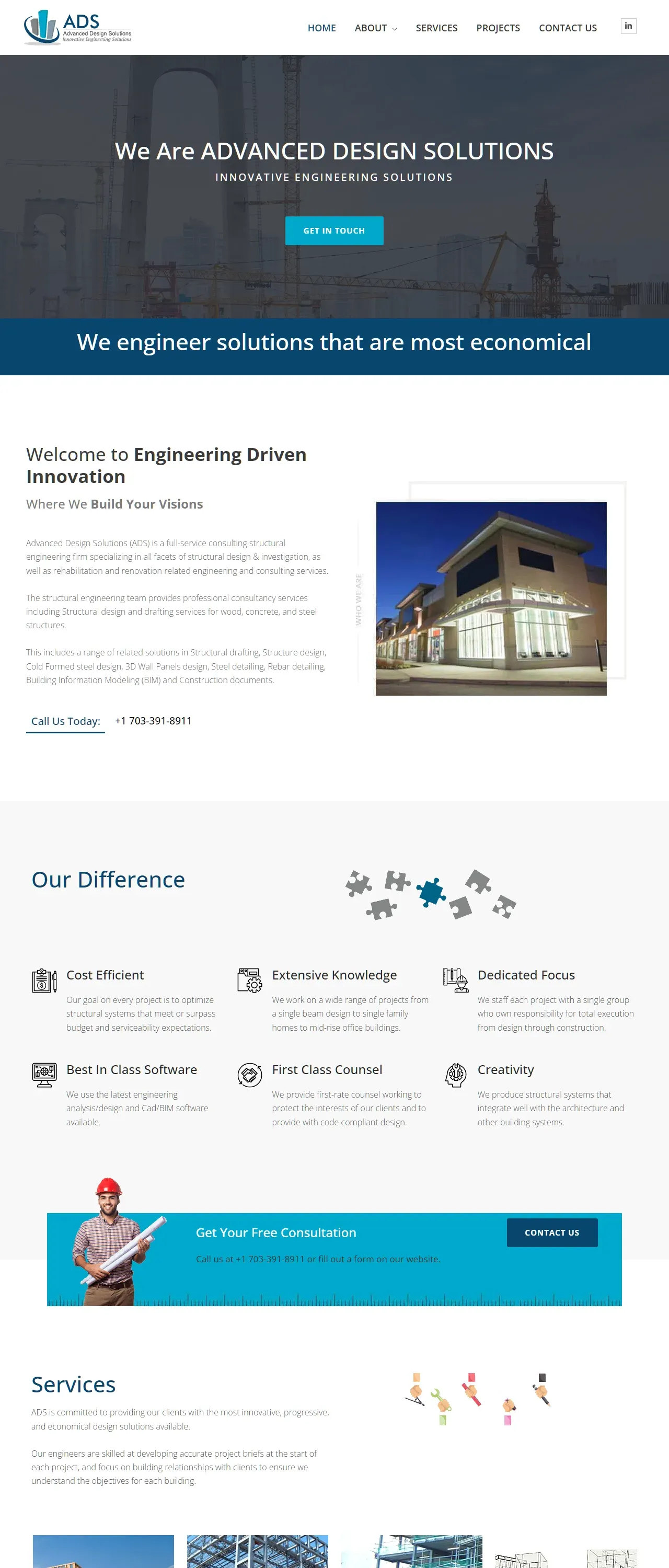 Home page of the Advanced Design Solutions engineering website