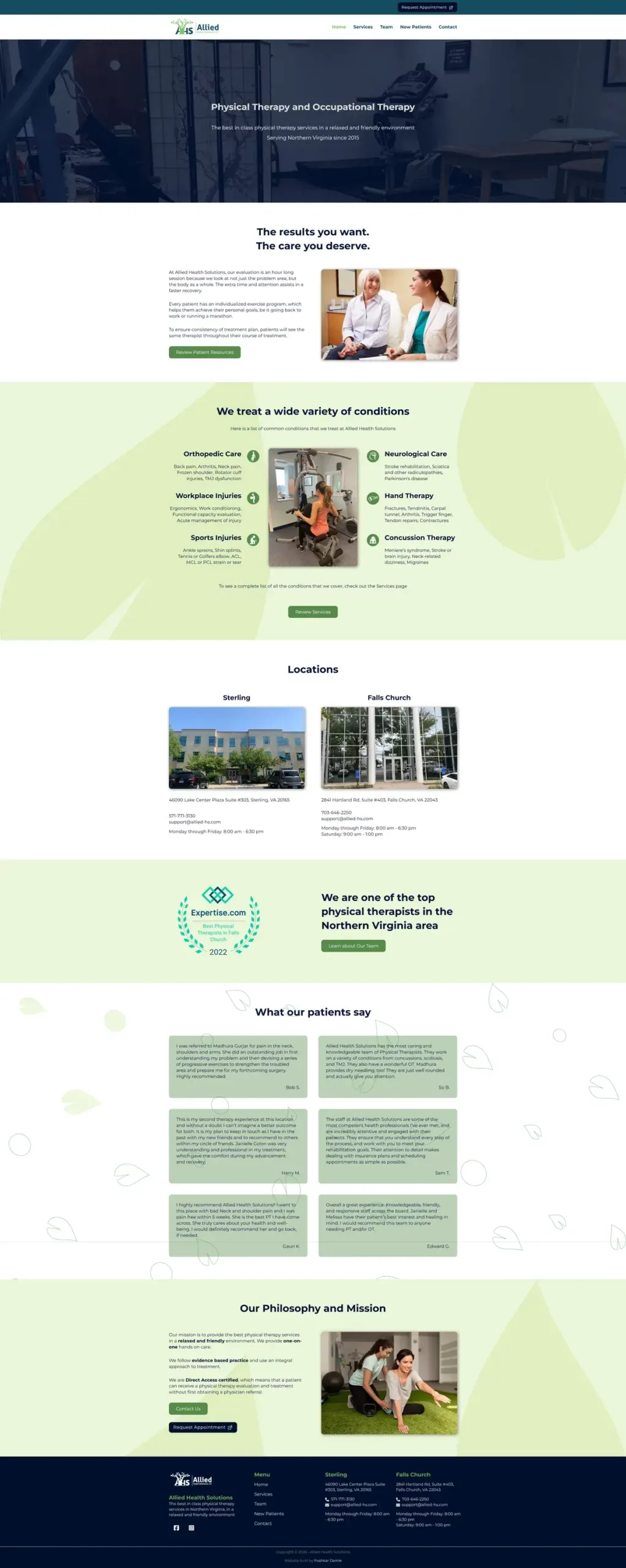 Home page of the Allied Health Solutions physical therapy website