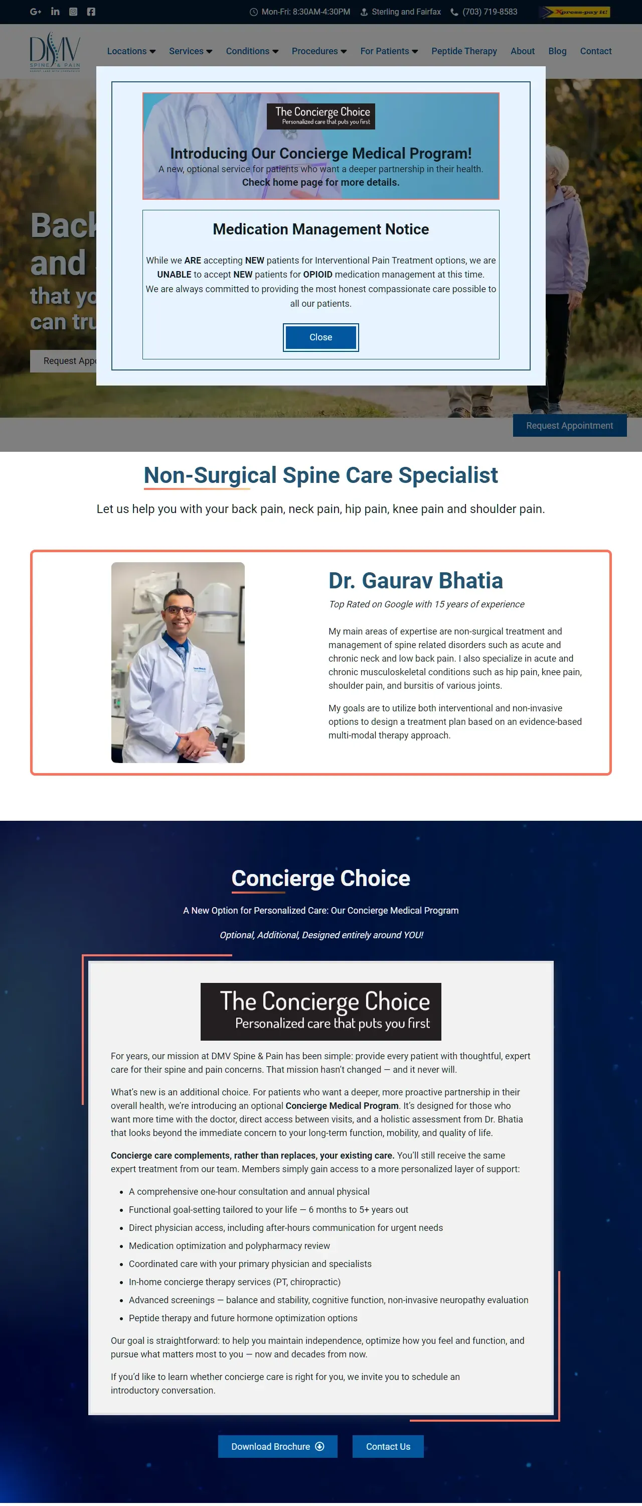 Home page of the DMV Spine and Pain website